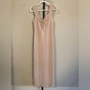NWT Jessica Simpson Maxi Dress Tan / Cream Crinkle Stretch Knit Bodycon XL